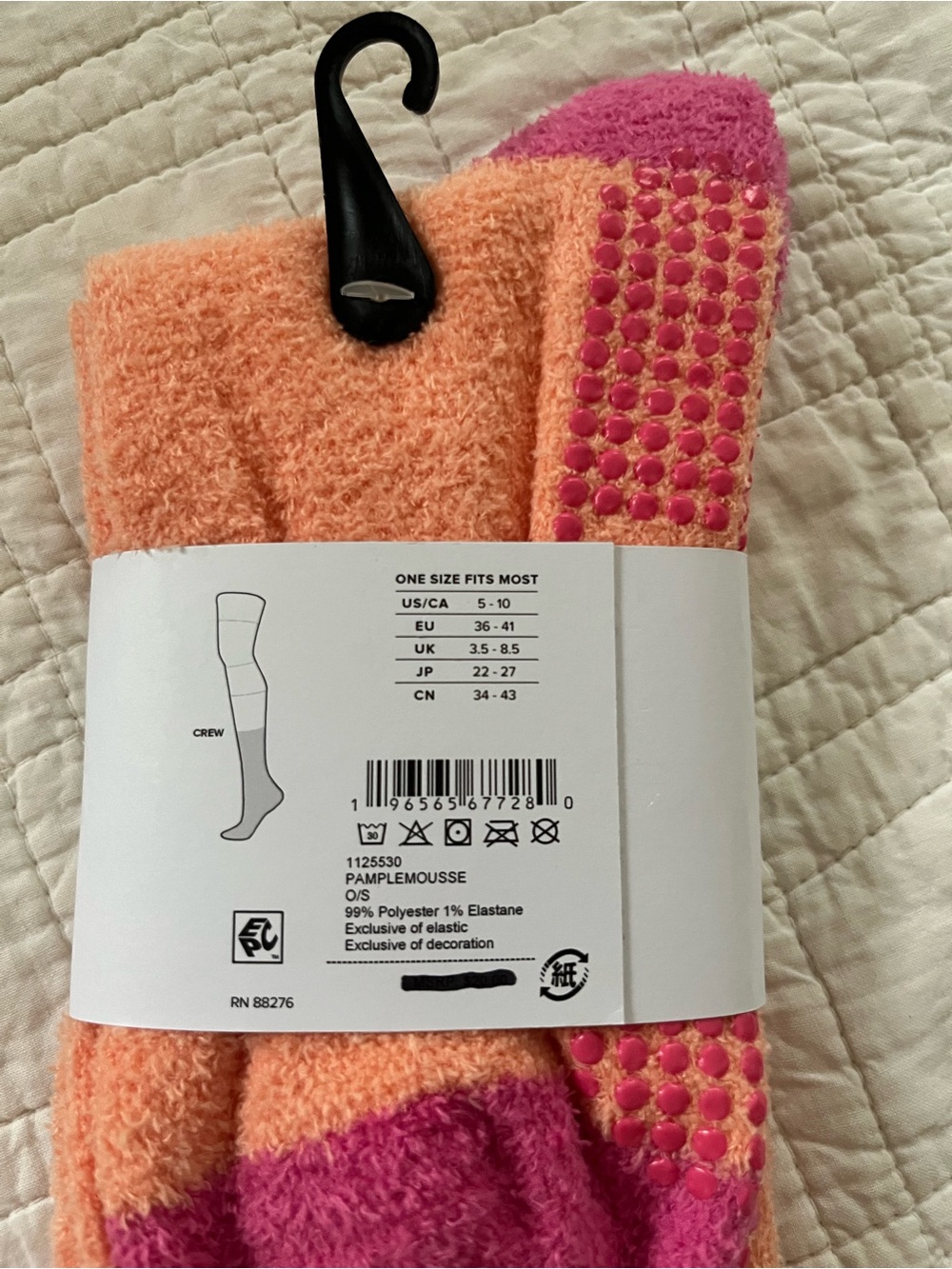 UGG Women's Fuzzy Cree Socks in Peach and Magenta with grips - Picture 5 of 7